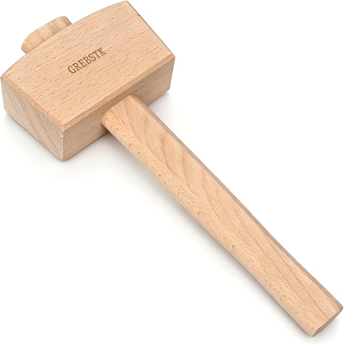GREBSTK Unfinished Solid Beech Wood Mallet for Home Bartending & Workshop | Unfinished Natural Wood, Sweat-Absorbing Non-Slip Grip, Raw Tactile Texture, No Varnish or Oil, Precise Control for Tasks
