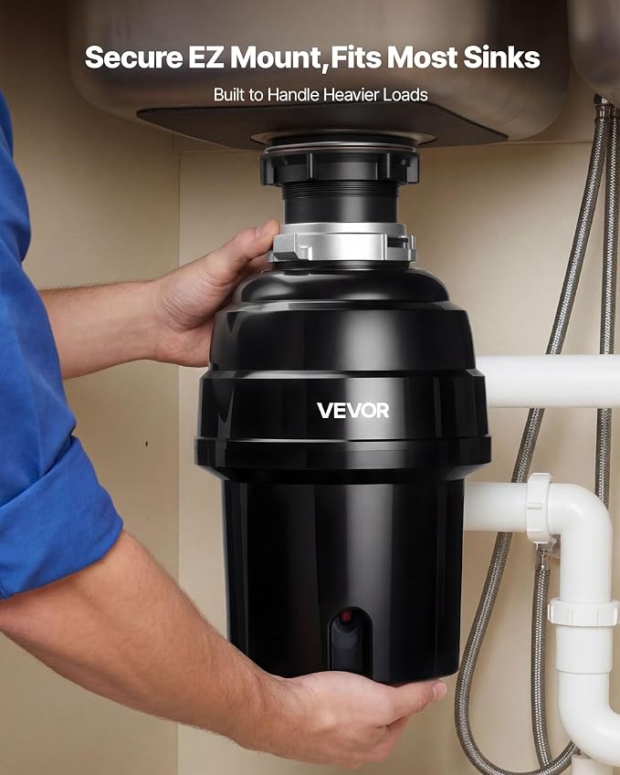 VEVOR Food Waste Garbage Disposal, 1HP 3500RPM DC Motor, Continuous Feed Kitchen Sink Garbage Disposer, EZ Connect Food Waste Grinding System with Sound Reduction & Power Cord for Kitchens