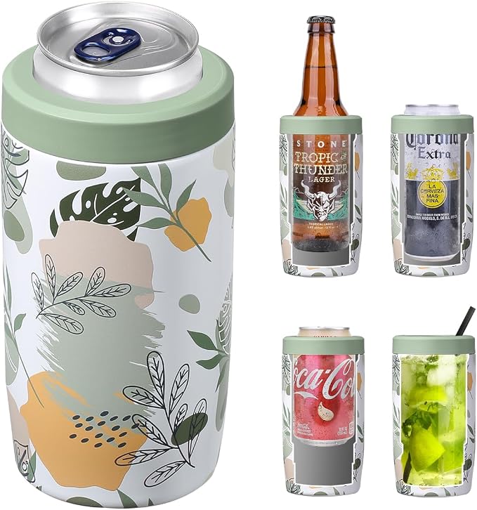 Morefeel 4-in-1 Insulated Can Cooler for 12 oz Cans & Bottles | 304 Stainless Steel Can Holder Fits 12 Oz Slim Cans, Standard Cans, Beer Bottles & Works as A Open Cup; Dishwasher Safe