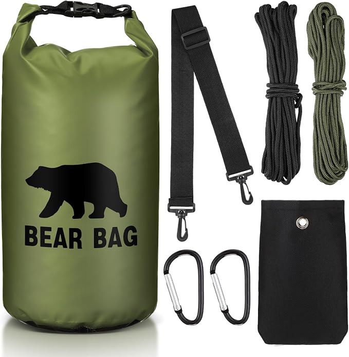 Foilswirl 1 Set Bear Food Bag for Camping Ultralight Food Hanging System Includes Waterproof Bear Bag, Nylon Ropes, Hooks for Camping Backpacking