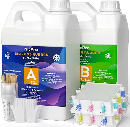 Nicpro 170oz Silicone Mold Making Kit 15A, Translucent Silicone Rubber, Non-Toxic Flexible & Food Safe Mold Kit, Mix Ratio 1:1 Casting Silicone for Resin with Frame Housing