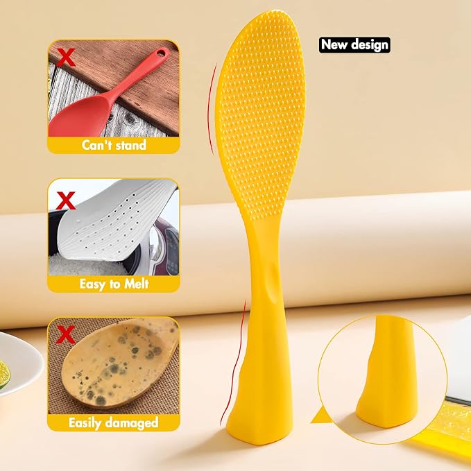 Silicone Standing Rice Spatula with Non-Stick Paddle, Heat Resistant Rice Cooker Spoon, Serving Spoon - Orange