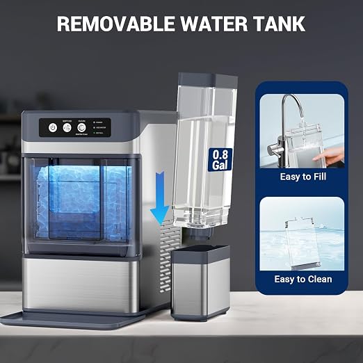 Ice Makers Countertop, 44Lbs/24H Nugget Ice Maker with 0.8 Gallon Water Tank, Ice Ready in 5min, Self-Cleaning Countertop Ice Makers, Soft Chewable Pellet Ice Machine for Home, Kitchen, RV, Camping