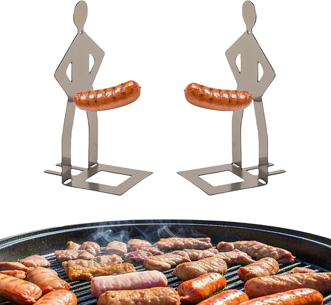 2 PCS Funny BBQ Stand Man Hot Dog Holder-Reusable Stainless Steel Hotdog and Sausage Stand-Portable Hot Dog Roaster-BBQ Grill Accessories-Ideal for Novelty Party and Camping Gifts