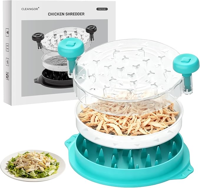 CLEANGOR Chicken Shredder Tool Twist, Visible Chicken Breast Shredder Tool | Meat Shredder with Removable Tray, Ergonomic Handle, Non-Slip Base Food Shredder Tool for Chicken, Pork, Beef, Fish