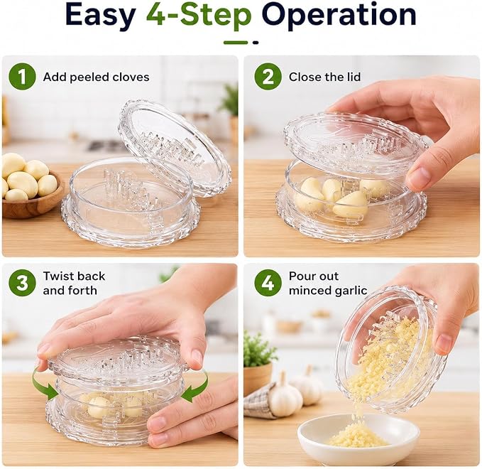 2PCS Clear Manual Garlic Twister and Ginger Mincer Tool, Manual Garlic Twister and Mincer, Garlic Crusher, Garlic Grinder, Compact Garlic Mincer Tool, Ginger, Herbs