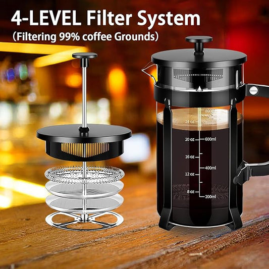 French Press Coffee Maker 304 Stainless Steel Coffee Press,with 4 Filters System, Heat Resistant Thickness Borosilicate French Press Glass, BPA-Free Brewed Tea Pot Coffee Plunger(Copper 12oz)
