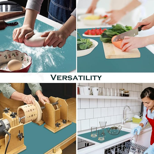 Extra Large Silicone Countertop Mat, Silicone Table Mat Kitchen Counter Protector Nonslip Heat Resistant Desk Mat for Crafts Kids Dinner Placemat Pastry Dough Rolling Mat, Dark Green