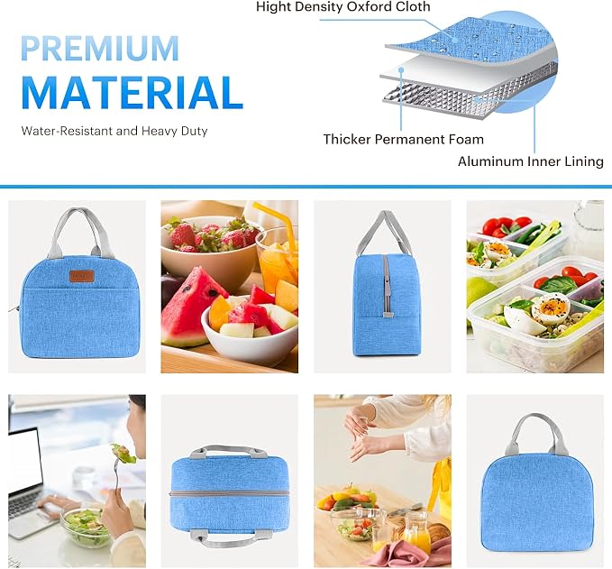 Lunch Bag for Women & Men Adult Insulated Lunch Box, Small Leakproof Cooler Food Lunch Containers Reusable High Capacity Lunch Tote Bags for Work, Travel, Outdoor (Blue)