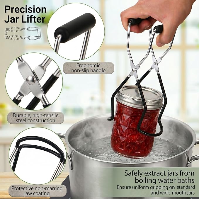 Canning Supplies Starter Kit Canner Tools for Water Bath and Pressure Canning Utensil Set includes Jar Lifter, Tongs, Funnel, Wrench, Lid Lifter for Beginners