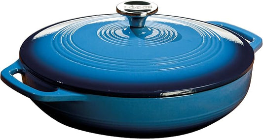 Lodge Essential Enamel Braiser 3.6 Quart - Refrigerator- & Oven-Safe up to 500° F - Heat-Retaining, Induction-Safe & PFAS-Free Enamel Cookware - Caribbean Blue