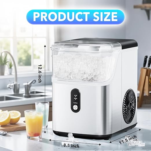 33 LBS Per Day Portable Countertop Ice Maker, Self-Cleaning Soft Chewable Pellet Ice Machine with Scoop, Ideal for Home/Kitchen/Bar/Camping