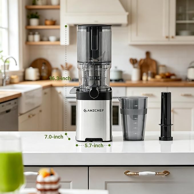 Cold Press Juicer Machine, 5.4" Wide Self-Feeding Chute | Masticating Juice Extractor for Whole Fruits & Vegetables，Large Auger & Triple Strainers, High Juice Yield, Easy to Clean
