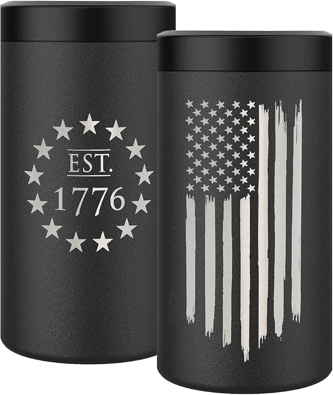 American Flag 4 in 1 Insulated Can Cooler, Fits Most Bottles & Cans Universal Can Cooler - American Flag Gift | Flag 4 in 1 Can Cooler