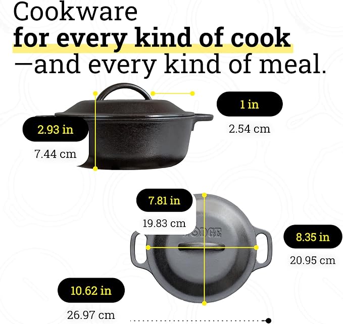 Lodge Cast Iron Dutch Oven 2 Quart - Loop Handle Cooking Vessel - Even Heat Retention - Oven-Safe, Versatile Pot