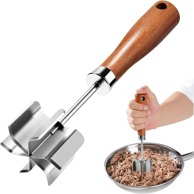 Stainless Steel Meat Chopper & Masher, Ground Beef Chopper Tool | Heavy Duty 6 Curve Blades, Heat Resistant Meat Masher, Hamburger Smasher & Multi-Use Kitchen Tool