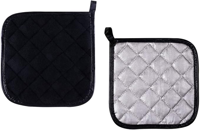 Joyhalo 5 Pack Pot Holders for Kitchen Clearance | Cotton Made, Machine Washable, Heat Resistant Potholder, Hot Pads, Trivet for Cooking and Baking, Black