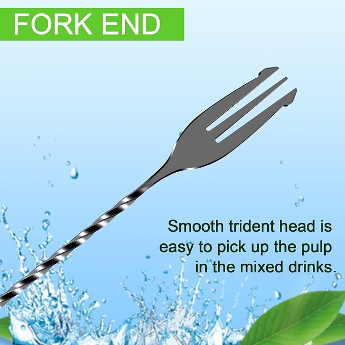 BRIOUT 2 Pcs Bar Spoon, 12 Inches Long Handle Drink Stirrer, Stainless Steel Bar Cocktail Mixing Spoons with Double Ended Design for Stirring, Black