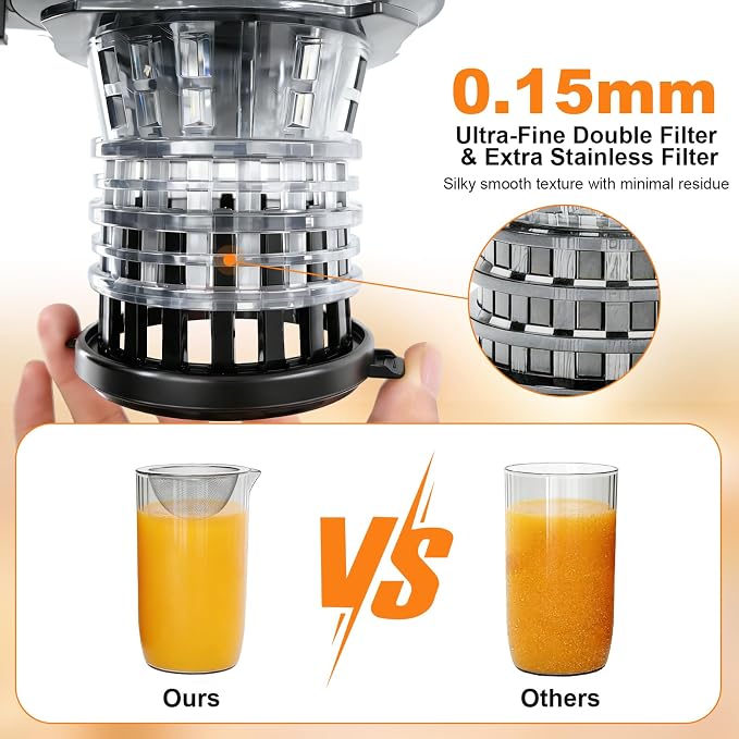 5ive Cold Press Juicer, 5.8 Inch Wide Chute Slow Masticating Extractor | 1.7 L Slow Juice Extractor for Whole Fruits Veggies, Easy Clean Electric Maker with Recipe Guide, Rate of 99% juice