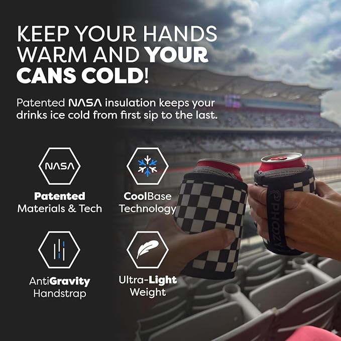 PHOOZY Insulated Can Cooler for 12 oz Cans - Patented Drink Sleeve with NASA-Inspired Technology - Keeps Beer, Soda & Sparkling Water Cold Longer - Lightweight Outdoor Can Holder - Checkered