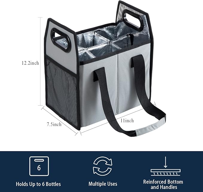 Collapsible 6 Bottle Wine Carrier Storage Box Reusable Portable Wine Bottle Carrier Case for Tote Bag, Moving, Vacation Bottle Caddy, Grocery Shopping, Wine Tasting Accessory