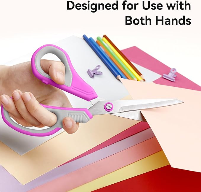 QMVESS 8.5" Scissors All Purpose 3 Pack Heavy Duty for Office School Fabric | Ultra Sharp 2.5mm Thick Stainless Blade, Ergonomic Comfort Grip, Left & Right Handed Classroom Must-Have Cutting General Use