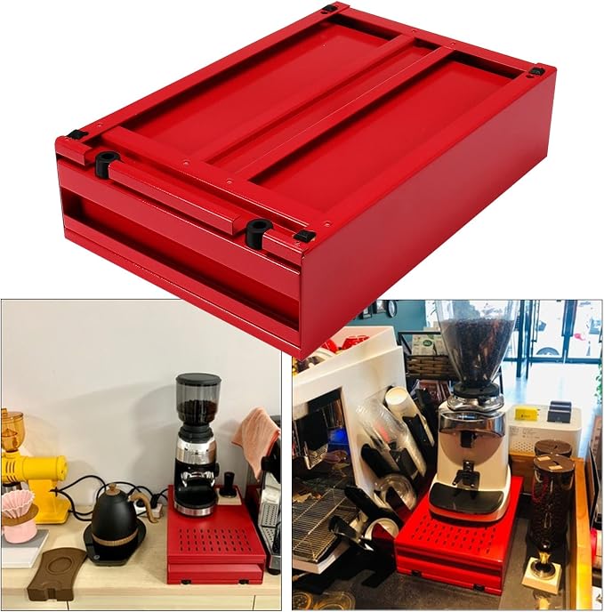 DIBTSA Large Size Espresso Coffee Knock Box Drawer, Stainless Steel Pull-Out Style Coffee Grounds Powder Container Bin for Cafes Restaurant Home Bar, 14.96 x 10.03 x 3.93 inch (Red)