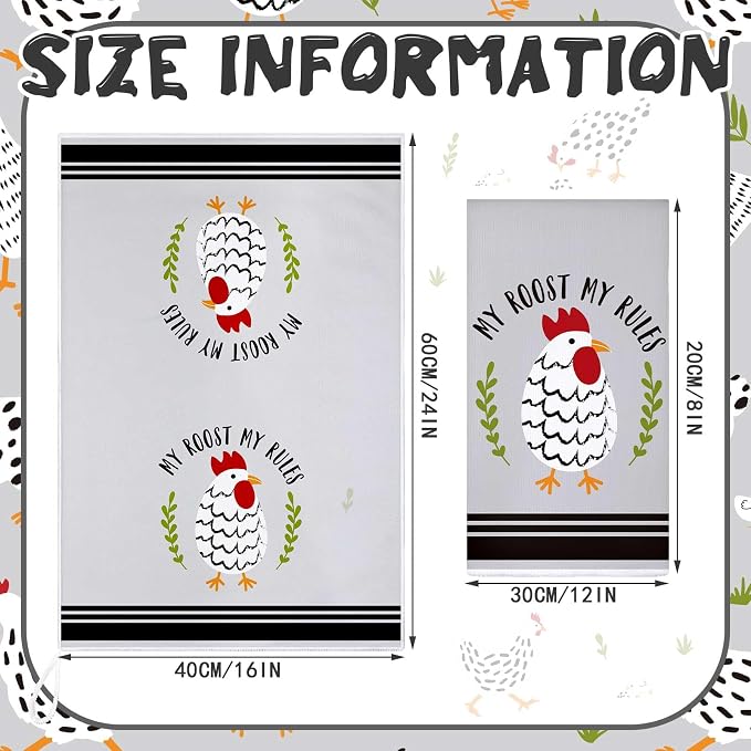 Boyiee Set of 6 Farm Chickens Kitchen Towels Farmhouse Absorbent Dish Tea Towels Rustic Country Rooster 24 x 16 Inches Gifts Chickens Hand Washcloth Gifts for Kitchen Bathroom Decorations