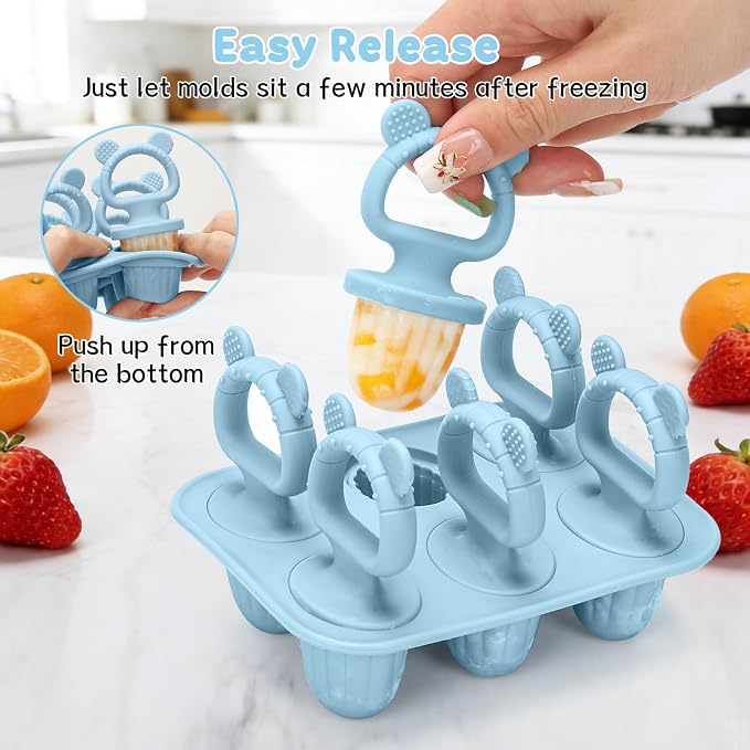 Silicone Baby Popsicle Molds with Sticks, Mini Popsicles Molds for Babies | Breastmilk Popsicle Molds for Teething Relief, Frozen Treats Maker Popsicle Maker Ice Pop Mold for Toddlers Kids(Blue)