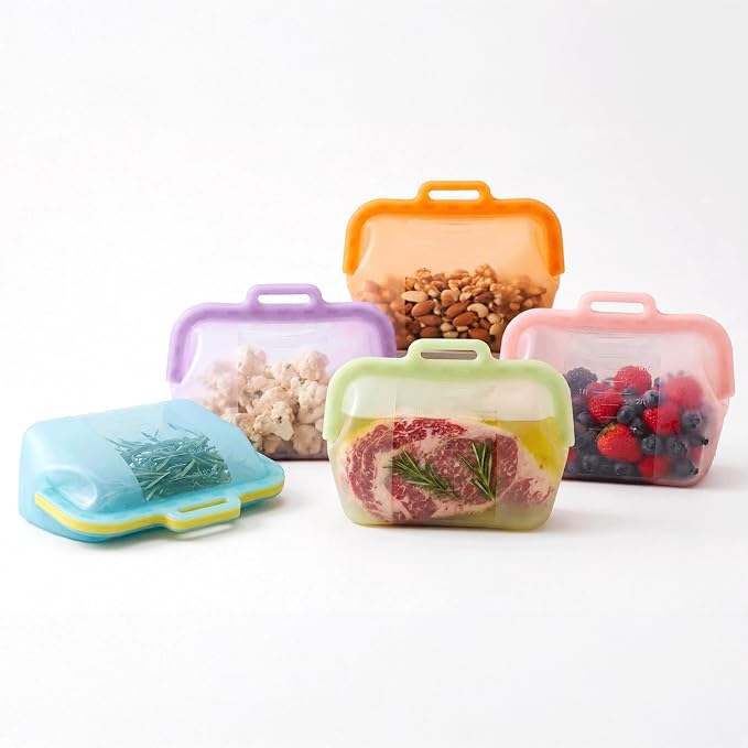 68oz Reusable Silicone Food Storage Bags with Magnetic Seal, Stand Up Freezer Bags for Meal Prep, Snacks, Sandwiches & Leftovers, Dishwasher Safe Reusable Food Storage Bag (Orange)