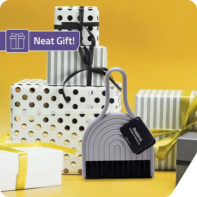 Peleg Design DustArch - Mini Dustpan and Brush Set, Small Dustpan and Broom with Modern Charm, Handheld Broom and Dustpan Set for Home, Office & Travel