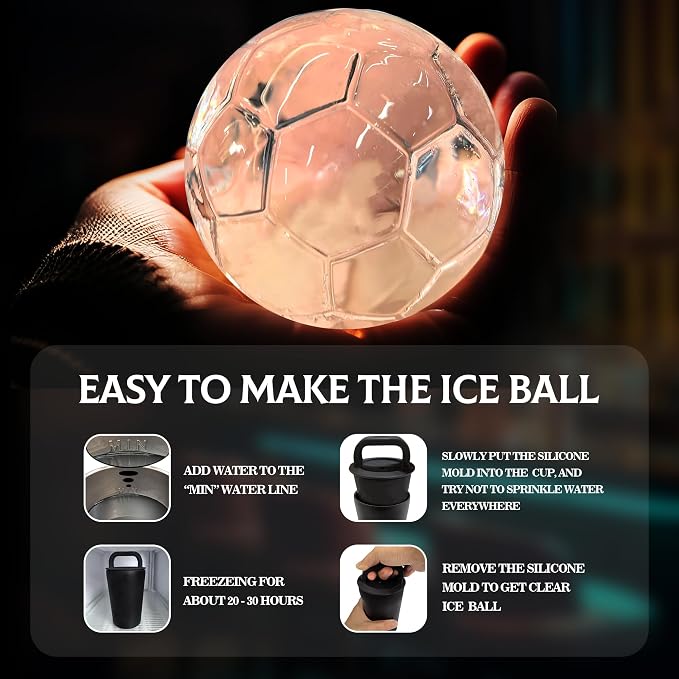 Clear Soccer Ice Ball Maker - Premium Silicone Mold Tray Makes 2.5" Clear Ice Spheres for Whiskey & Cocktails,for Home Bar, Sports Fans & Entertaining