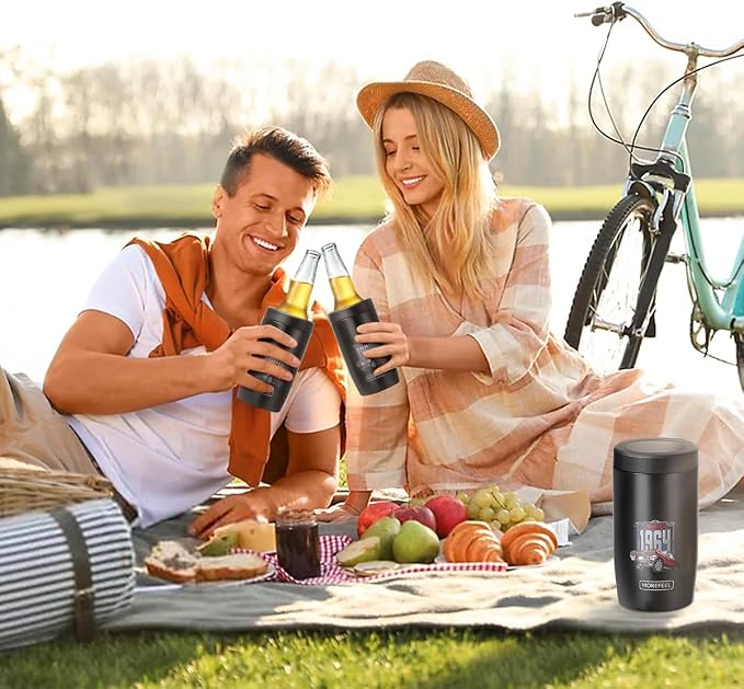 Morefeel 4-in-1 Insulated Can Cooler for 12 oz Cans & Bottles | 304 Stainless Steel Can Holder Fits 12 Oz Slim Cans, Standard Cans, Beer Bottles & Works as A Open Cup; Dishwasher Safe