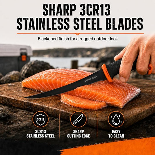 2PCS Fishing Fillet Knife Set – 4” & 6” Bait & Fillet Knives, Sharp Stainless Steel, Non-Slip Handle, Lightweight Portable Fish Knife Set for Fishing & Kitchen