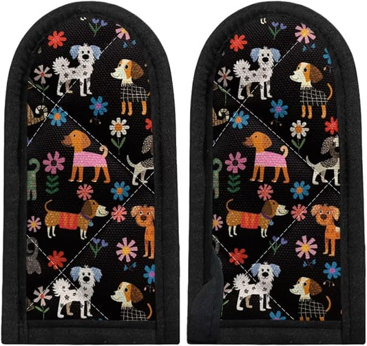 Coldinair Cute Puppy Hot Handle Holder Cute Protecting Polyester Handle Cast Iron Skillets 2Pcs Cast Iron Skillet Handle Cover for Kitchen