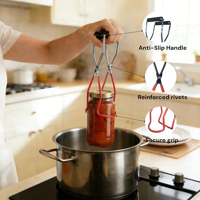 2PCS 12" Stainless Steel Canning Rack & Jar Lifter Tongs Set, Heat Resistant Handles Water Bath Canner Rack And Non-slip Jarring Kit for 6 Quart or 7 Pint Ball Jars in Pressure Canner Pot