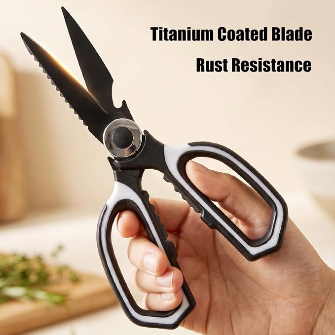 OMDAR 3-Pack Titanium Coated Kitchen Scissors – Rust-Resistant, Includes Magnetic Safety Cover for Easy Magnetic Mounting