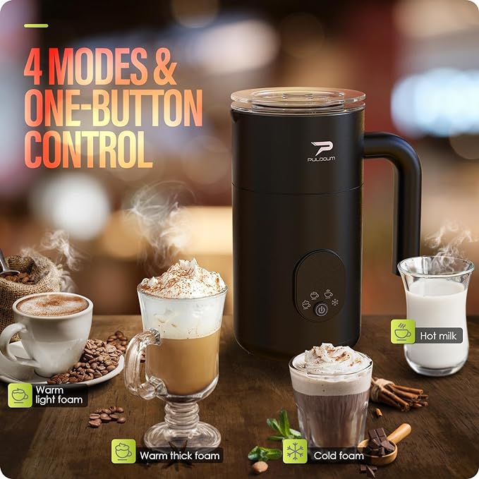 Milk Frother, Electric Milk Frother and Steamer 4 in 1 Automatic Coffee Steamer Frother, 11.8OZ / 350ML Warm and Cold Foam Frother for Coffee,Latte, Cappuccino, Macchiato, Hot Chocolate