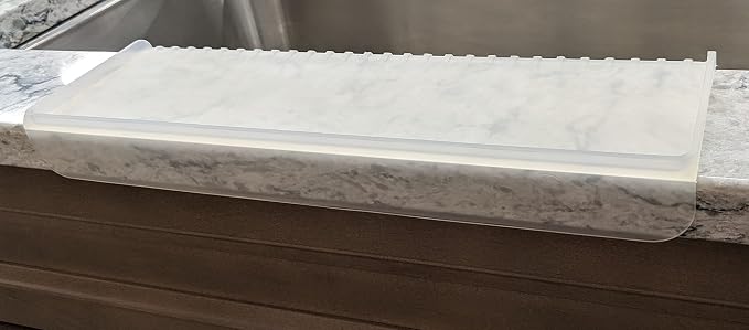 SiliProducts SiliSink Silicone Edge Guard for Kitchen Sink - Fits 3.75” - 4” Wide - The Original Silicone Sink Edge Protector with Sponge Caddy - Splash Guard, 14” Frosted Matte