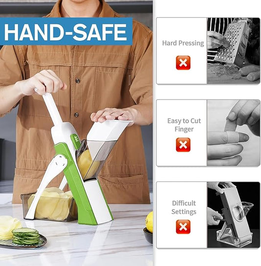 Safe Mandoline Slicer for Kitchen, Vegetable & Food Cutter & Thickness Adjustable 0.1-8 mm. Easy to Clean, Storage, Kitchen Faster Slice Artifact (Only Slice) (Green)