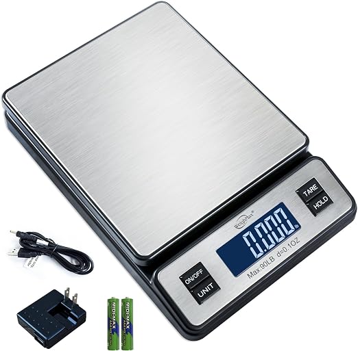 Weighmax W-2809 90 LB X 0.1 OZ Durable Stainless Steel Digital Postal Scale,Shipping Scale with AC Adapter, (Pack of 10)