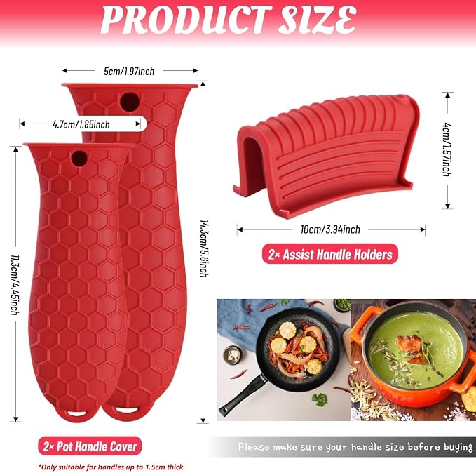 4 Pack Silicone Hot Handle Holder Cover Cast Iron Handle Cover Silicone Pot Holders Heat Resistant Assist Pan Handle Sleeve Non-Slip Pot Handle Covers for Cast Iron Skillet Metal Pan