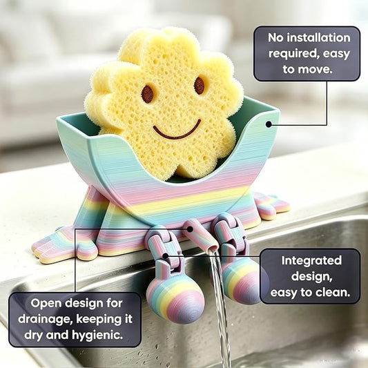 Creative Drainage Sponge Holder: Traceless Glue, 3D Printed Funny Kitchen Sink Holder, Keeps Sponge Dry – for Scrub Daddy (1, Gradient Random)