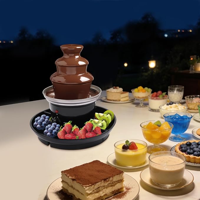 3 Tier Electric Chocolate Fondue Fountain Machine for Parties - Melts Cheese, Chocolate - Dip Strawberries, Apple Wedges, Vegetables, and More - 15-Ounce - Black, Small