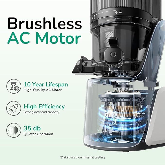 Canoly 3-in-1 Cold Press Juicer C16, Makes Juice & Sorbet & Nut Milk | 6" Extra Wide Feed Chute, Powerful AC Brushless Motor, Self Precut System, Juicer Machines with BPA-Free (Pearl White)