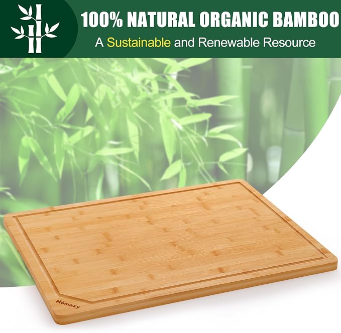 Homaxy 3XL Organic Bamboo Cutting Boards for Kitchen, 24"x18" | Wooden Cutting Board with Juice Groove and Handles, Charcuterie Butcher Block Serving & Chopping Board, Pre Oiled
