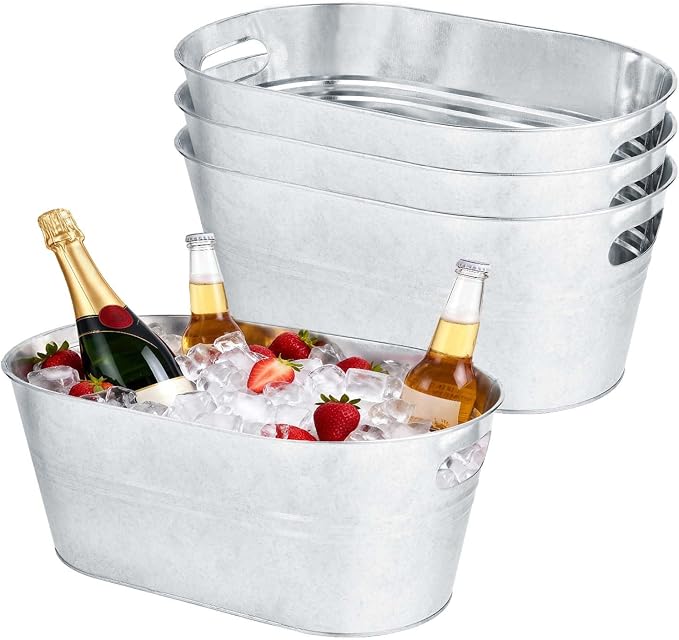 OBTANIM 3 Pack 4 Gallon Galvanized Ice Buckets Metal Champagne Drink Cooler Storage Ice Tub with Handles for Beer Cocktails Wine Beverage Home Parties Bar Cooling Supplies