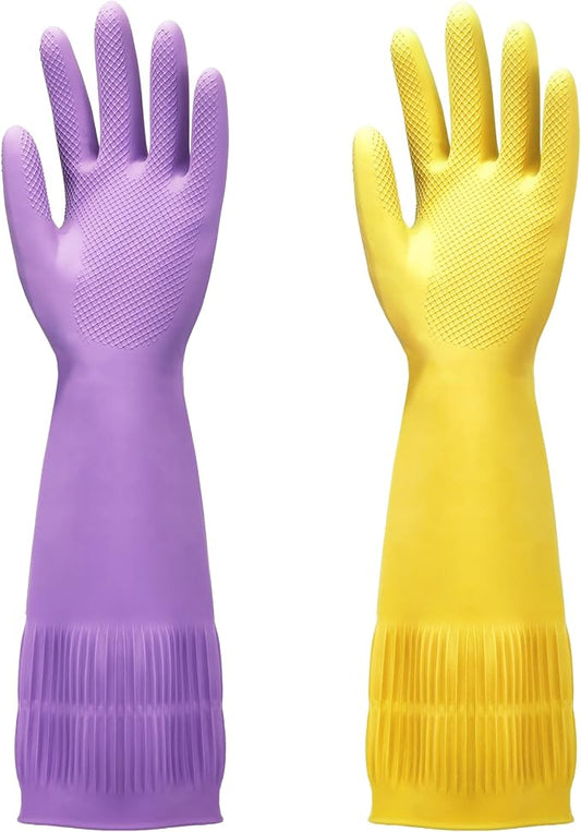 FMP Brands 3/6/12/60 Pairs 15 Inch Extra Long Rubber Dishwashing Gloves - Non-Slip for Cleaning, Kitchen, Bathroom, Gardening