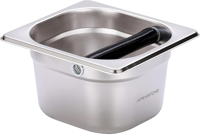 Coffee Knock Box Stainless Steel, 6.9 Inch Espresso Knock Box for Espresso Coffee Grounds, Built-In Knock Box with Rubber Knock Bar, 2L Large Capacity for Home Barista & Coffee Bar