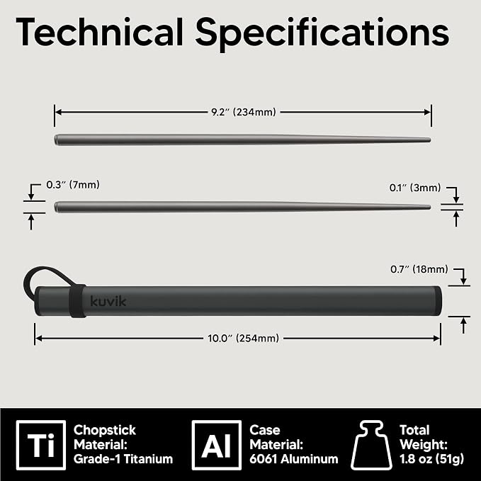 Kuvik Titanium Chopsticks with Graphite Gray Carrying Case